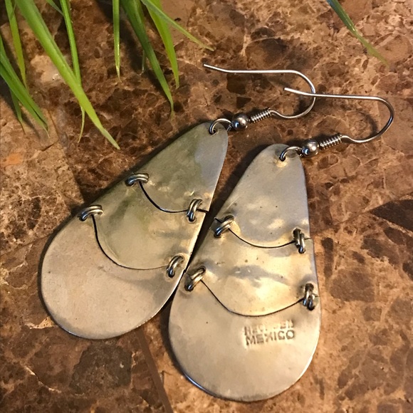 Vintage Mexican Sterling Silver Mother of Pearl Dangle Earrings AS IS Boho - Picture 2 of 5